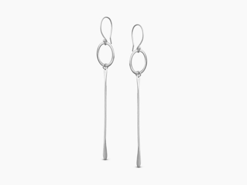 Circle With Moving Bar Sterling Silver Earrings Long Earrings Dangle Earrings Drop Earrings Geometric Earrings Minimal Earrings image 2