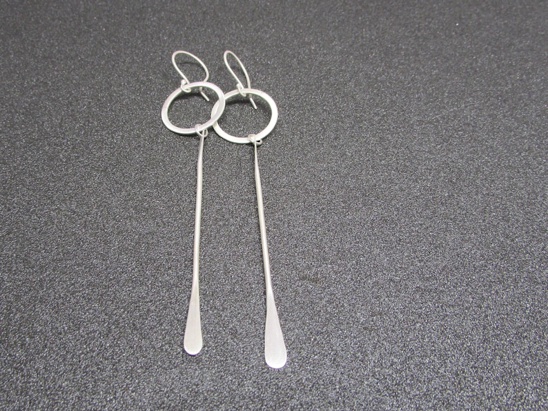 Circle With Moving Bar Sterling Silver Earrings Long Earrings Dangle Earrings Drop Earrings Geometric Earrings Minimal Earrings image 4