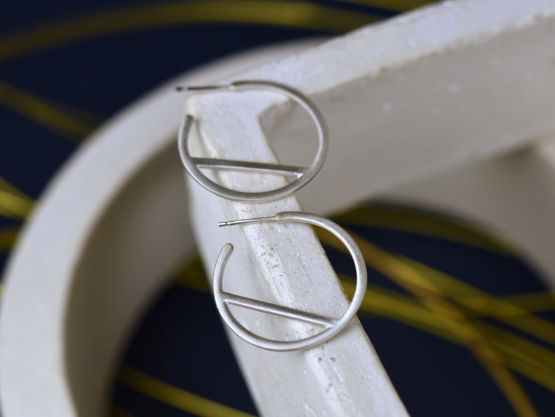 Small Geometric Hoop Earrings Hoops Earrings Modern Earrings Sterling Silver Hoops Geometric Earrings Simple Earrings 画像 7