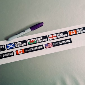 6x Personalised MTB DH Bike Name Stickers Name Tag Decals With Country Flag image 2