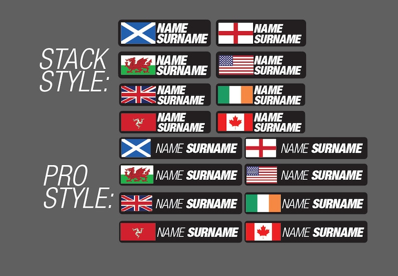 6x Personalised MTB DH Bike Name Stickers Name Tag Decals With Country Flag image 1