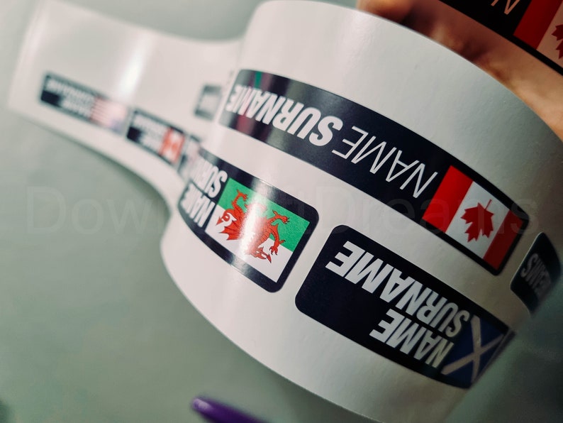 6x Personalised MTB DH Bike Name Stickers Name Tag Decals With Country Flag image 3