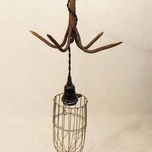 Hand made Vintage Wrought IRON Grapple Hook Light Fixture with Wire Cage image 1