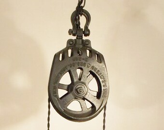 Hand Made Vintage IRON Pulley Light Fixture twin wire cages