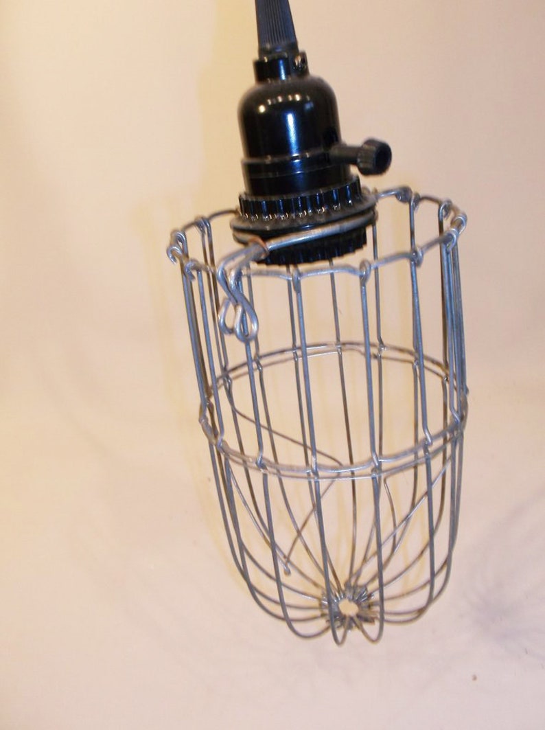 Hand made Vintage Wrought IRON Grapple Hook Light Fixture with Wire Cage image 4
