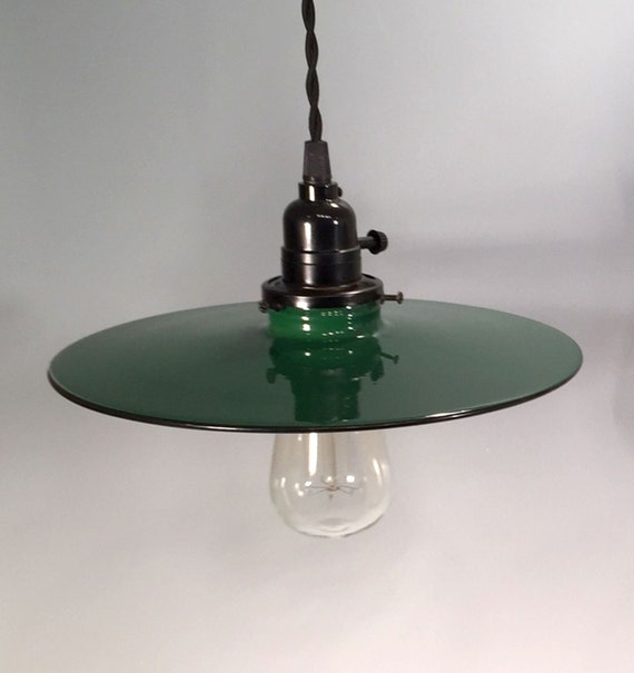 Single Vintage Style Enameled Metal Round Flat Shade Pendant Etsy