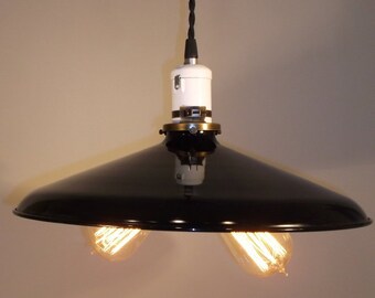 Hand Made 14" Black Enamel Shade Double Edison Bulb Hanging Light