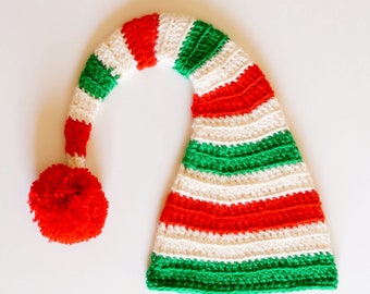 Long Tail Elf Hat Met Pom Pom Christmas Elf Kostuum, Wig Beanie Pasgeboren tot Volwassene -Kerst Zwangerschap Baby Aankondiging / 1e Kerstcadeau