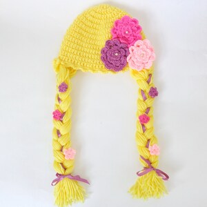 Disney Princess Rapunzel Baby Hat From Tangled For Girl Newborn to Adult With Big Flowers Halloween Wig / Cosplay Wig / Baby Shower Gift