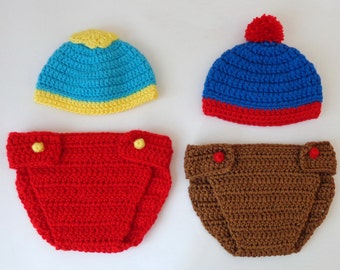 South Park Hat And Diaper Cover -Eric Cartman, Stan Marsh, Kyle Broflovski, Craig Tucker - Newborn Halloween Wig/ Cosplay Wig/ Baby Shower