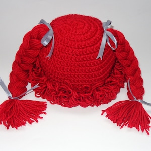 Red Cabbage Patch Kid Hat Inspired Wig / Braid Pigtail Style Christmas gift / Halloween Outfit / Costume