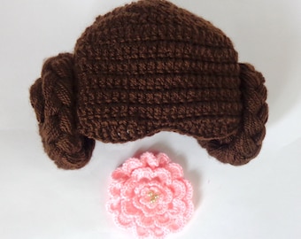 Princess Leia Hat From Star Wars For Girl Baby, Newborn Costume With Big Flower Halloween / Cosplay Wig / Baby Shower  /