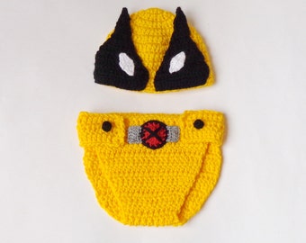 Wolverine Marvel Costume Hat And Diaper Cover, Wolverine Beanie- Superhero Hat  Newborn Child X-Men - Halloween / Cosplay / Baby Shower