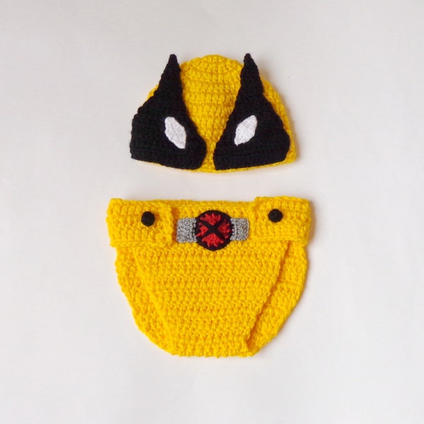 Wolverine Marvel Costume Hat And Diaper Cover, Wolverine Beanie- Superhero Hat  Newborn Child X-Men - Halloween / Cosplay / Baby Shower