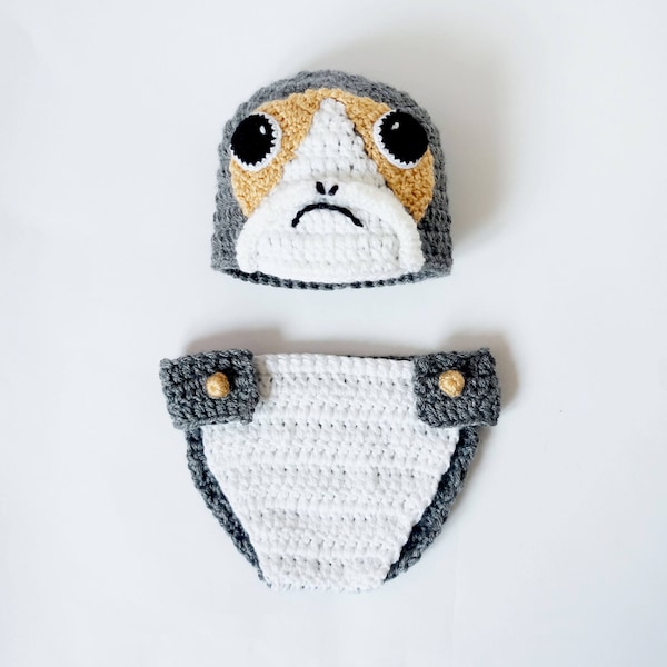 Porg Baby Mütze und Windel Cover Kostüm aus Star Wars - Neugeborene / Halloween / Cosplay Perücke / Baby Shower Geschenk Weihnachtsgeschenk /