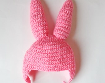 Pink Bunny Ear Flap Hat - Rabbit Hat Costume - For Girl Newborn Baby Adult - Halloween Outfit/ Cosplay Wig / Baby Shower Gift