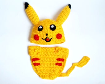 Pikachu Pokemon Hat en Luier Cover van Pokemon Anime- Halloween Baby Hat - Halloween Outfit Kostuum / Cosplay Kostuum / Baby Shower Gift