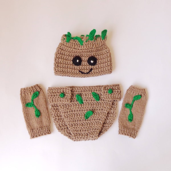 Lil Groot Marvel Costume Hat And Diaper Cover With Leg Warmers From Guardians of the Galaxy- Halloween Costume/ Cosplay Costume/ Baby Shower