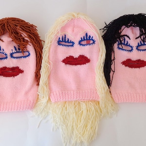 Monster Mask Balaclava- Knit Pink Ski Mask Handmade 3 Hole Blond, Black, Brown Red Mask - Halloween Costume/ Cosplay Outfit / Christmas gift