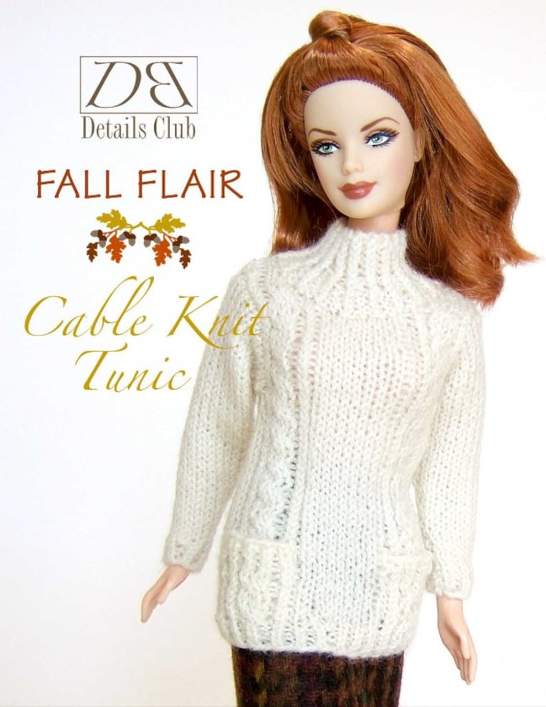 Knitting pattern for 11 1/2 doll Barbie Cable Knit Etsy
