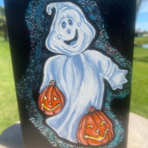 Halloween, Ghost,Painting Pumpkins ,Original Acrylic, Halloween Décor, Halloween Ghost, OOAK E Edwards