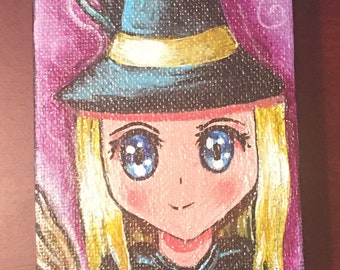 Witch, Manga, Anime , Cartoon, Cute Witch, Halloween, Witch, Painting, Mini Witch, OOAK E Edwards