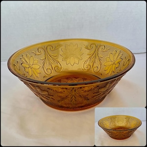 Lot o 2 Amber Sandwich Glass Serving Bowls 8&quot; Diameter Indiana Tiara Daisy Pattern