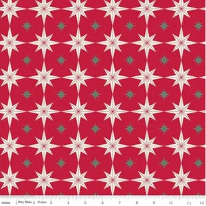 Merry Little Christmas by Riley Blake Starbursts Red Yardage. Classic Christmas fabric.