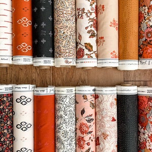 Art Gallery Fabrics Fat Quarter Bundle--16 Fat Quarters, Kismet. Warm, floral, burgundy, pink, gold.