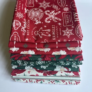 Classic Christmas Fabric Bundle. Merry Little Christmas Curated Bundle. Nine Coordinating Fabrics--Fat Quarter, Half Yard, Riley Blake.