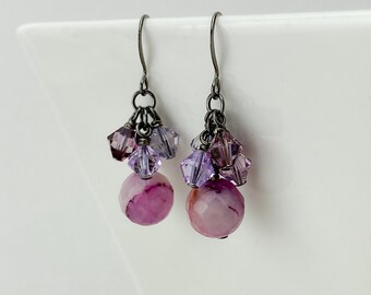 Purple cluster crystal earrings • Swarovski Crystals •