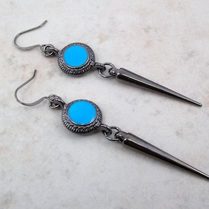 Blue Spike Drop Earrings • Gunmetal Earrings • Long Earrings • Sphere earrings • Dangle earrings