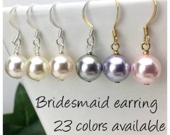 10mm White,Pink,Cream and more color Pearl Bridesmaid Earrings • Pearl Drop earrings • White Pearls • Wedding earrings • Drop earrings • S
