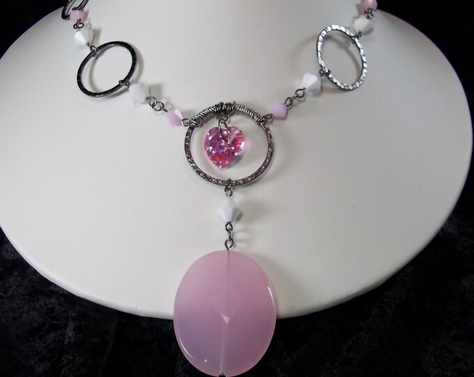 Pink Heart Crystal Necklace Etsy
