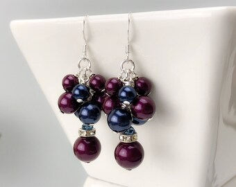 Bridal Earrings • Plum & Denim Pearl Earrings • Pearl Earrings • Bridesmaid earrings • Silver earrings • Swarovski Pearls •