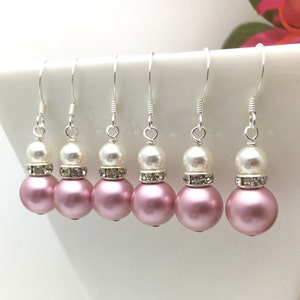 Bridesmaid Earrings • Pearl Earrings • Bridesmaid Gifts • Pearl Earrings • Pink Earrings •