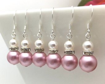 Bridesmaid Earrings • Pearl Earrings • Bridesmaid Gifts • Pearl Earrings • Pink Earrings •