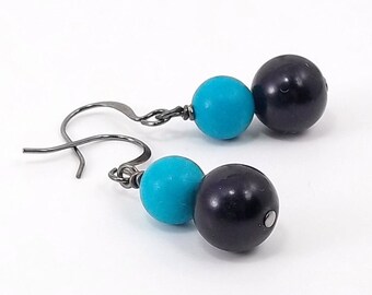 Carolina Panthers Inspired Drop Earrings • Black & Blue Earrings • Simple Earrings •