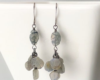 Labradorite Dangle Earrings • Gunmetal earrings • Everyday earrings • Drop earrings