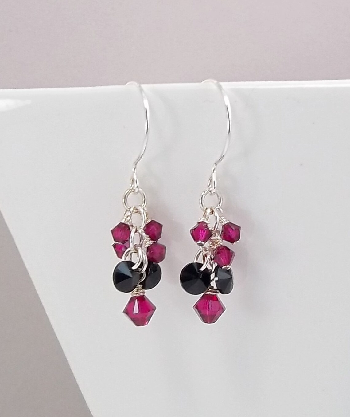 Fuchsia & Black Cluster Earrings Dangle Earrings Sterling Etsy