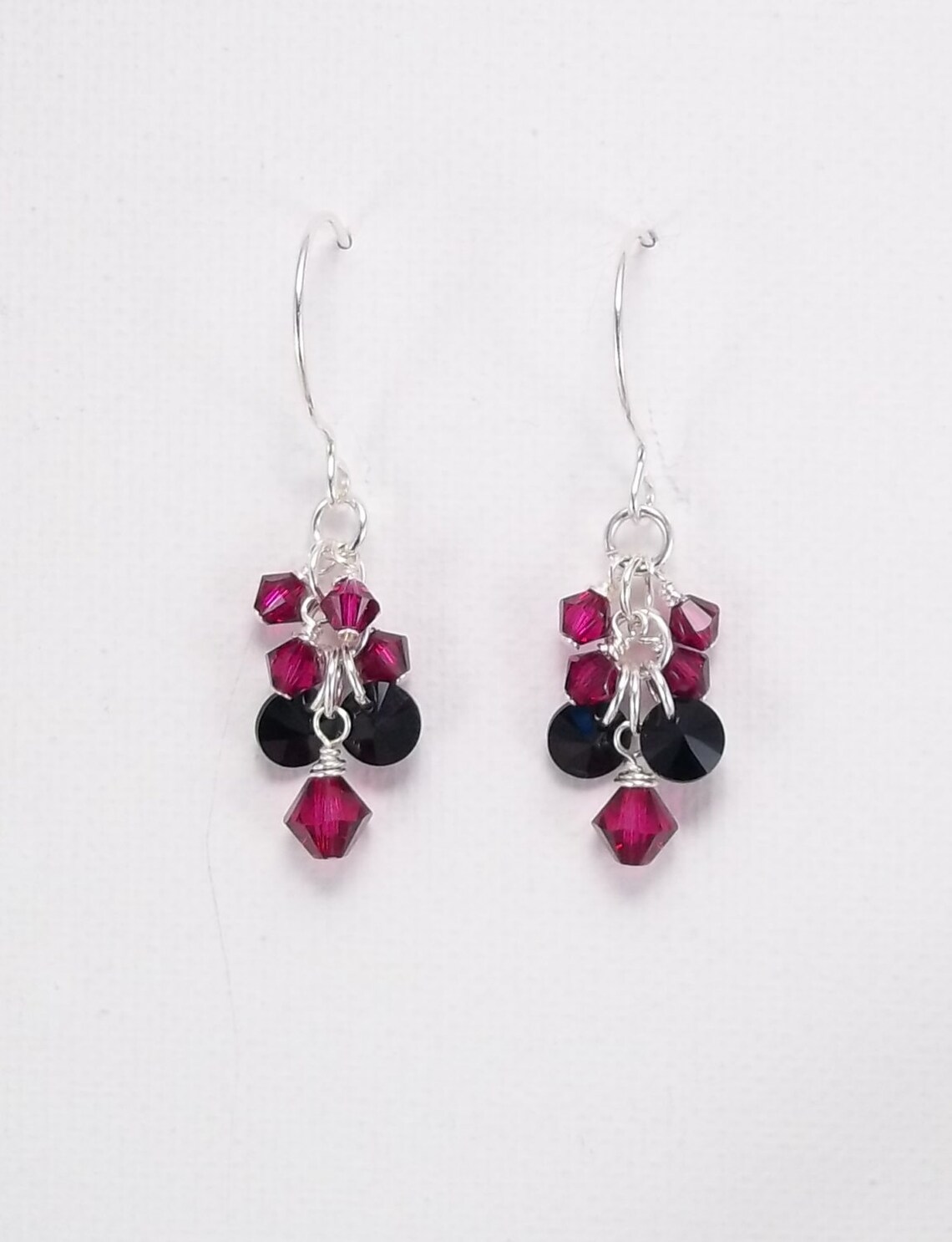 Fuchsia & Black Cluster Earrings Dangle Earrings Sterling Etsy