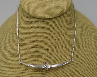 1977 Napier Signed Trapeze Necklace Silver Tone Knot Bib 15" Banana Chain Choker