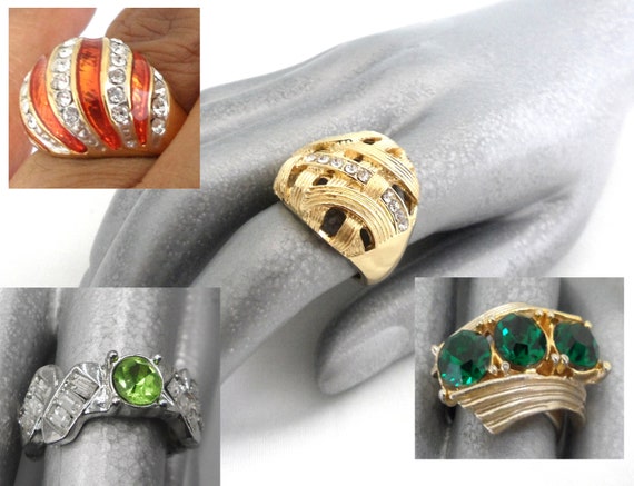 Rhinestone Cocktail Rings for Women Dinner Ring Chunky Gold - Etsy