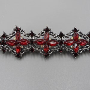 Victorian Revival Bar Brooch Gunmetal Filigree Navette Rhinestone Crosses Gothic 3&quot;