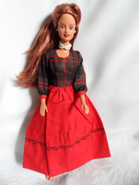 Items similar to Vintage Barbie Clothes, Red Plaid Barbie Dress, Barbie Doll Christmas Clothes