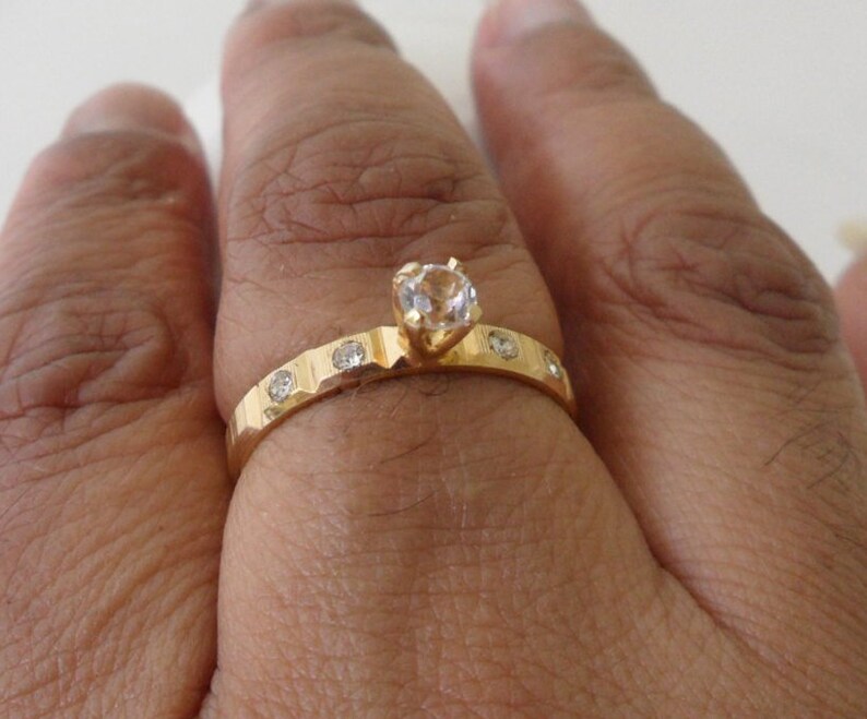 Nos Faux Diamond Ring Alternative Engagement Ring Brushed Gold Etsy