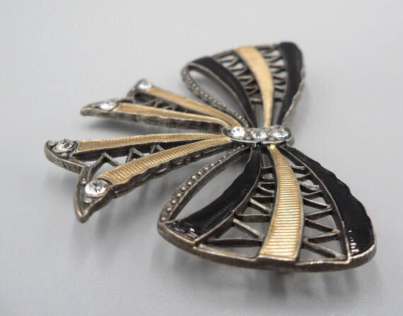 Antique Art Deco Bow Brooch Open Work Guilloche E… - image 5