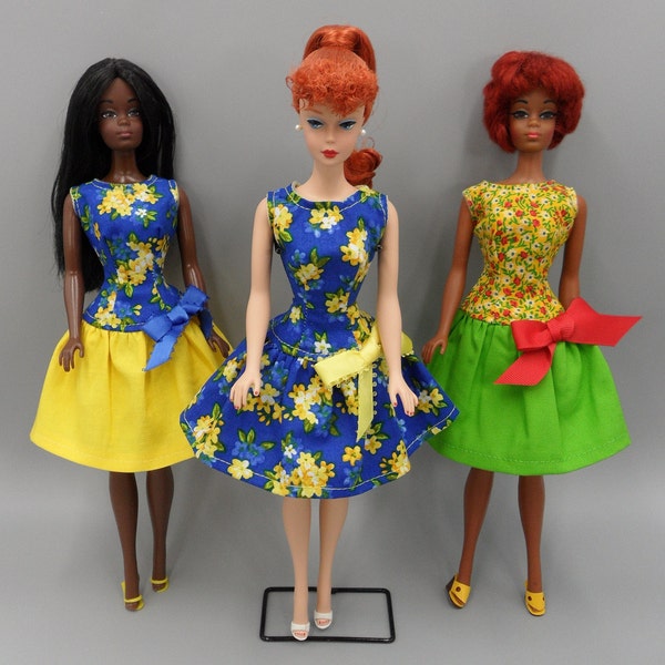 Handmade Clothes for 11.5" Fashion Dolls: Bow Time Dropped Waist Dress - Ready To Ship, Your Choice