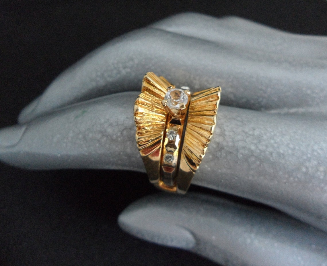 Rare 14KT GE ESPO Signed Faux Diamond Ring And Flared Enhancer Etsy