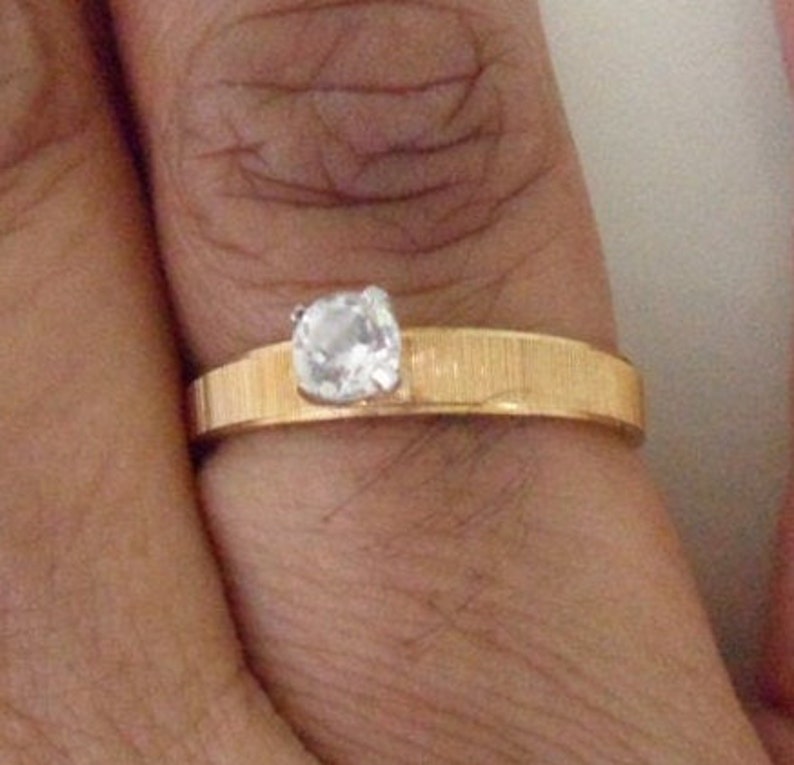 14KT GE ESPO Signed Fake Faux Diamond Solitaire Ring Brushed Etsy